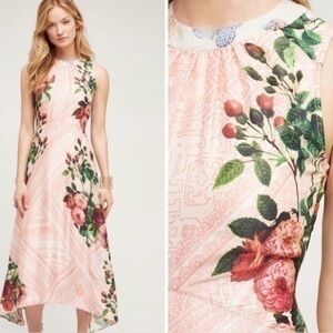 Sleeveless Pink Floral Midi Dress